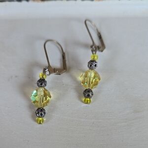 E-021-Handcrafted Yellow Crystal Dangle Earrings